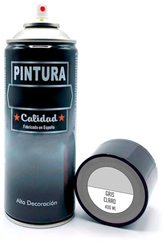 Tradineur - Bote de Pintura en Spray - Fabricado en España - Ideal para cualquier superficie, Madera, Metal, Cartón, Piedra o Cerámica - Capacidad de 400 ML - Gris Claro