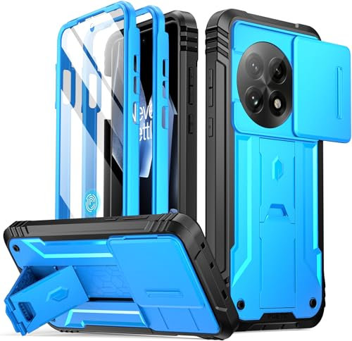 Poetic Revolution Schutzhülle für OnePlus 13 5G, Kamera-Abdeckung, integrierter Displayschutz, funktioniert mit Fingerabdruck-ID, 2 Frontrahmen, robuste, stoßfeste Schutzhülle mit Ständer, Blau
