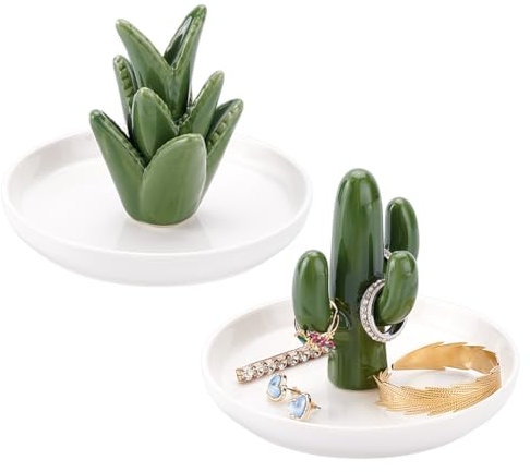 PH PandaHall 2 Set Cactus Aloe Piatto per Gioielli in Ceramica Piatti in Porcellana per Gioielli, Vassoio Portaoggetti Decorativo per Le Donne Regali di Compleanno Bracciale Orecchini