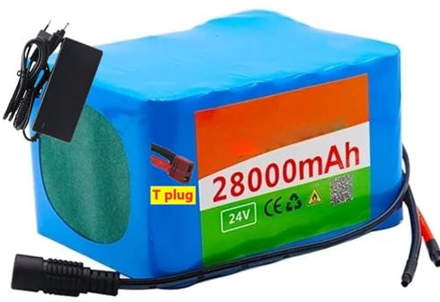 Ebike akku 60V 30Ah Ebike Battery 24V 28Ah Lithium-Ionen-Batterie wasserdichter PVC-Akku eingebauter BMS mit Ladegerät für 150W–500W Motor T Plug,24V 28Ah