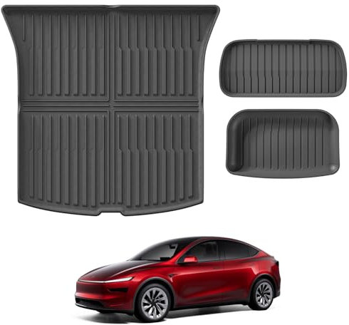 [3 Stück] GAFAT Neu Tesla Model Y Juniper 2025 2026 Kofferraummatte Vorne und Hinten, für Tesla Model Y 2025 TPE Allwetter-Kofferraumwanne Hohe Kante Original 3D-Scan, Matten Faltbar