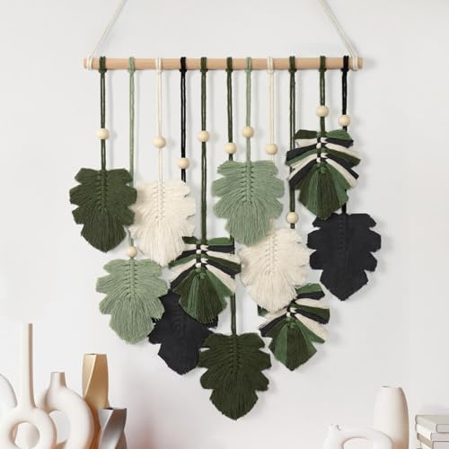 Macrame Wall Hanging Boho Home Decor Bohemian Leaves Woven Yarn Tapestry