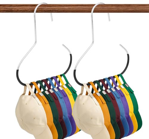 lasuroa 2pcs Hat Organizers, Hat Storage Hook Stainless Steel Space-Saving Hanger Holder Rack for Baseball Caps & Accessories for Closet Black