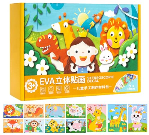 Qkbuza Aufkleber aus Schaumstoff 3D-Tiere | lustiges Lernspiel, 12 Stück, Tier-Puzzles aus Schaumstoff für Dekoration, Büro, Weihnachten, Kunstprojekt, Schule, Haus, Party, Freizeit, Familienaktivität