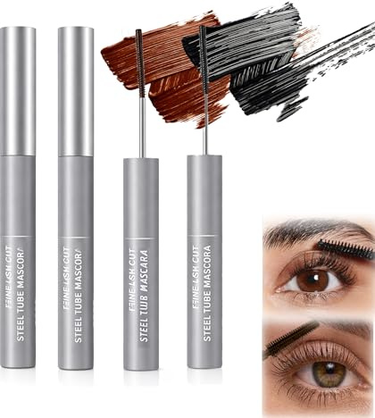 Mascara Set, Black And Brown Shades, Fine Comb Applicator Wands, 2-Pack | Slim Grey Cylindrical Tubes With Silver-Toned Caps, Controlled Lash Application, For Everyday Soft Or Dark Looks