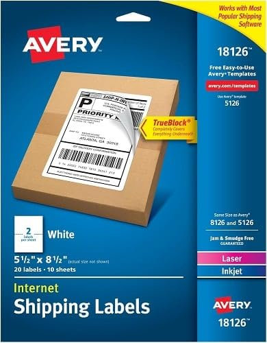 Avery 18126 -Etiketten, 14 x 21 cm, Weiß, 20 Stück
