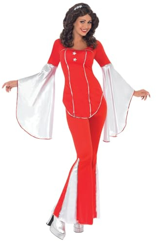 Smiffys Super Trooper Costume, Red with Top and Trousers, 1970's Disco Fancy Dress, Adult Dress Up Costumes