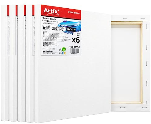 ARTIX - Set de 6 Lienzos para Pintar 20x30x1.5 cm, Paneles Imprimados, 100% Algodón, Lienzos Preestirados para Pintura Acrílica, Con Bastidor de madera, para Artistas Profesionales o Principiantes