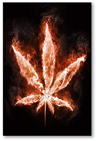 Postereck - 0454 - Hanfblatt, Flammen Hanf Kiffen Feuer Rauchen Cool - Kunst Wandposter Fotoposter Bilder Wandbild Wandbilder - Poster - 4:3-61,0 cm x 45,5 cm