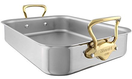 Mauviel1830 M 'Cook – Bandeja para Horno con Asas fijas (Montura Bronce, Acero Inoxidable, 35 x 25 cm