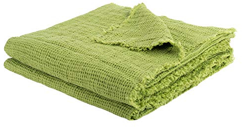 Honeybee-Plaid – weiche Decke aus Leinen – einfarbig gewebtes Plaid mit Fransen aus Naturmaterialien – 130x180 cm – 650 green – von ’zoeppritz since 1828’