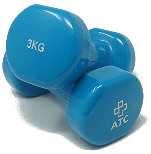 ATC Handels GmbH Hanteln aus Vinyl 1 Paar Kurzhanteln, Kurzhantelset, Krafttraining, kleine Hanteln für Gymnastik, Rehasport, Fitness und Aerobic, 3,0 kg