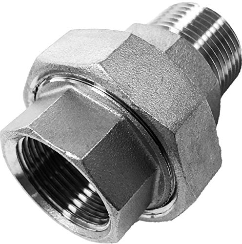 MegaHaustechnik Verschraubung flach dichtend aus V4A Edelstahl 3/4 Zoll Innengewinde Außengewinde IG x AG DN20 Gewinde Fitting Trinkwasser geeignet Rohr Kupplung Verbinder Anschluss VA INOX