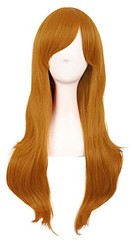 MapofBeauty 28 Zoll/70cm Langes Lockiges Seitenschläger Haarspitzen Kostüm Cosplay Perücke (Goldene Orange)