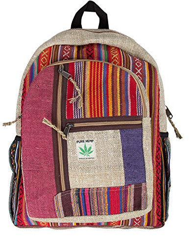 Rucksack aus Hanf, Natürliche Tasche, Handgemacht in Nepal, Stripes