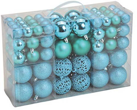 Christbaumkugeln bruchsicher 100er Set - türkis - Weihnachtskugeln aus Kunststoff mit Aufhängung - 100 Stück Christbaum Anhänger Schmuck für den Weihnachtsbaum Weihnachtsdeko Hänger Baumschmuck Kugeln