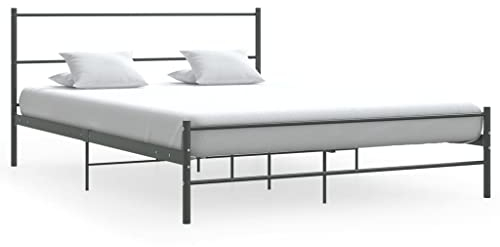vidaXL Bettgestell Bett Metallbett Schlafzimmerbett Doppelbett Bettrahmen Schlafzimmermöbel Ehebett Lattenrost Grau Metall 140x200cm