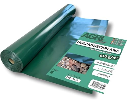 AGRI Plus Holzabdeckplane I 1,5 x Länge nach Wahl I Robuste Gewebeplane aus 610 g/m² PVC I Reißfeste & wetterfeste Abdeckplane für Holz, Brennholz & Bauholz I wasserdicht, Frost- & UV-beständig