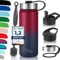 Milu Bouteille en acier inoxydable 500ml, 750ml, 1l (+3 couvercles) - Bouteille thermo avec paille, bouteille d'eau, pour boissons chaudes, froides et gazeuses (berry bleu, 500ml)