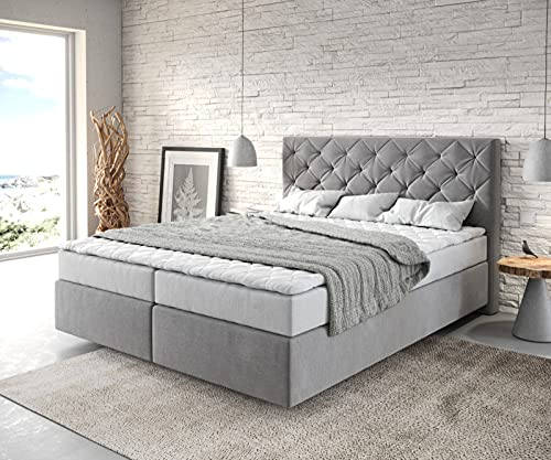 DELIFE Boxspringbett Dream-Great Mikrofaser Grau 160x200 cm mit Matratze und Topper