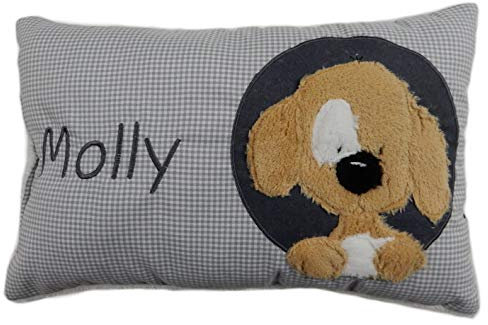 Momelie Graues Schmusekissen * Kuschelkissen * Hund * mit Namen Bestickt * ca. 25 * 40 cm groß * SK-gr_0011