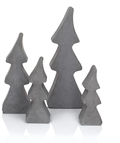 Tannenbaum Set 4tlg. aus Beton | Veredelt mit Blattkupfer (Ohne Blattmetall, Dunkelgrauer Beton)