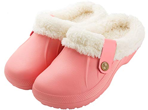 CELANDA Sabots Mixte Adulte Fourrées Hiver Sabots de Jardinage Homme Femmes Pantoufles Chaud Imperméables Chaussons Maison rose 40/41 EU