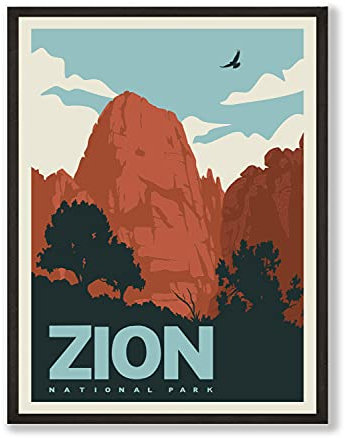 HerZii Prints Zion National Park Wandkunst, Vintage-Poster und Drucke, Natur-Wandkunst, Bergreise-Dekor (30,5 x 40,6 cm, ungerahmt)