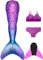 FOLOEO Meerjungfrauenflosse Mädchen Meerjungfrau Flosse für Kinder mit Bikini Set und Monoflosse, 4 Stück Set