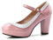 MJIASIAWA Damen Blockabsatz Mary Jane Knöchelriemchen Bows Pumps Party Lack Mode Höhe Ferse Plateau Pumps Pink/Mitout Bows 46 EU/48 Asiatisch