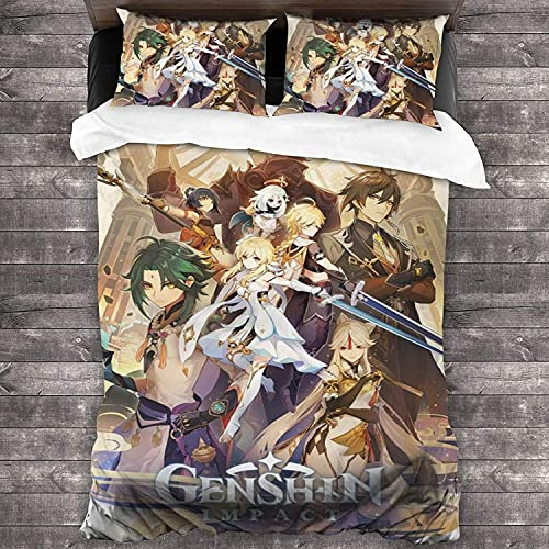 ANSSON Genshin Impact Kinder Bettwäsche 135x200cm,Zhong Li/Xiao/Ganyu Bettbezug + 2 Kissenbezug 80x80,Spielfans Mikrofaser Bettwäsche-Sets (Single 135x200, Genshin3)