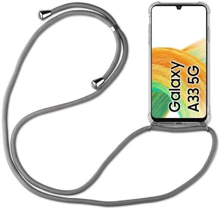 Hülle Kompatibel mit Samsung Galaxy A33 | Handykette Smartphone Halskette Hülle mit Band | Handyhülle mit Kordel zum Umhängen Kompatibel für Galaxy A33 | Grau