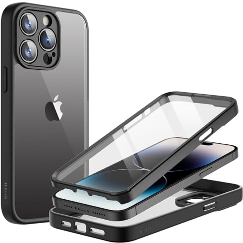 JETech Case for iPhone 14 Pro Max 6.7-Inch with Built-in Screen Protector Anti-Scratch, 360 Degree Full Body Rugged Phone Cover Clear Back (Black)