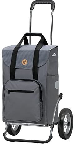 Andersen Einkaufstrolley - klappbar - 45 Liter - mit Kühlfach - belastbar 60 kg - Stahlgestell - Trolley - Metallspeichen-Rad Ø 25 cm - Royal Shopper Steel Wismar Silbergrau