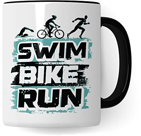 Triathlon Tasse Geschenkidee Swim Bike Run Kaffeetasse Geschenk für Triathleten Kaffeebecher Sportler Becher (Weiß & Schwarz)