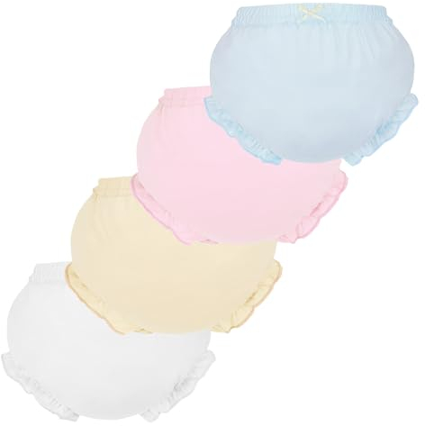Billion Xin Höschen Packung mit 4 Baby Unterwäsche Kleinkinder Packung Komfort Elegant Uni-Farbe mit Prinzessin Rüschen Unterhose Unterwäsche für Baby Mädchen