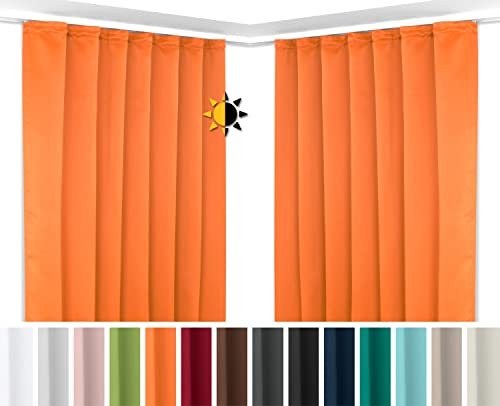 BEAUTEX 2er Set Kräuselband Verdunkelungsvorhang mit U-Band, Gardinen abdunkelnd und Blickdicht (B=140 cm, H=245 cm, Terra)