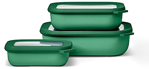 Mepal - Ensemble de 3 bols multifonctions Cirqula Rectangulaire - Boîtes de Hermétique avec Couvercle - Convient pour le Réfrigérateur, Micro-ondes & Congélateur - 500, 1000, 2000 ml - Vivid green