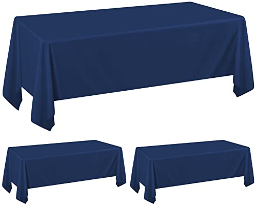 2Pack Marineblaue Tischdecken für 6 Fuß Rechteck Tische 153 x 260 cm Rechteck Tischtuch Polyester Stoff waschbar Tischtuch für Hochzeit Empfang Bankett Party Restaurant