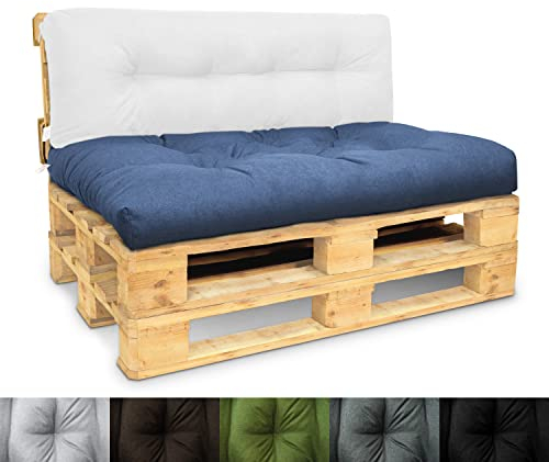 Palettenkissen 120 x 80 - Europaletten Sitzkissen Outdoor - Wasserdicht zum Garten - Perfekte Kissen für Palettenmöbel - Schwarz Farbe - Kornblumenblau Farbe - UV-beständiges Material mit OEKO-TEX