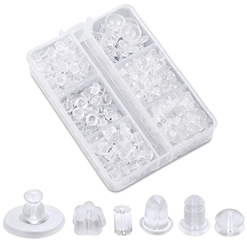 550 Stück Silikon Ohrringverschlüsse für Ohrstecker, Klar Hypoallergen Earring Stopper Weicher Ohrring Rücken Stopper für Hängende Ohren Schwere Ohrringe Hakenohrringe (6 Stile)
