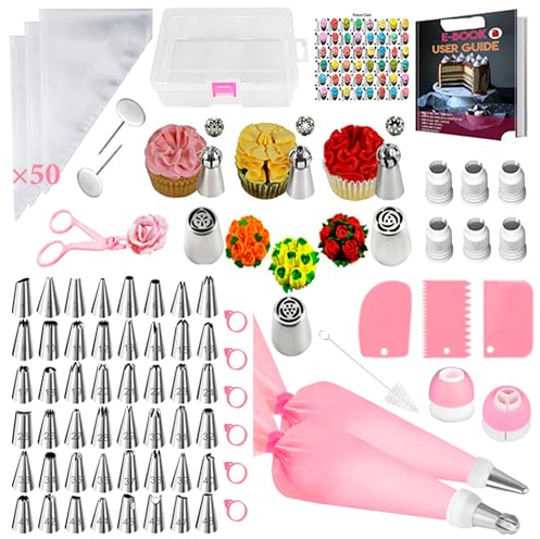 AZOMKER Torten ZubehöR, Spritzbeutel Mit Tüllen, SpritztüLlen Set, Backset, BackzubehöR, BackzubehöR FüR Torten, Backen ZubehöR, Torten Set (129 Stück)