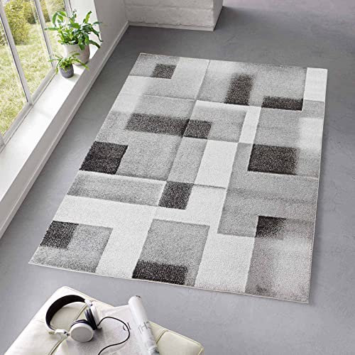 Taracarpet Kurzflor Teppich fürs Wohnzimmer Schlafzimmer und das Kinderzimmer Moderner Designerteppich TC-Fashion 6114 Karos in grau 140x200 cm