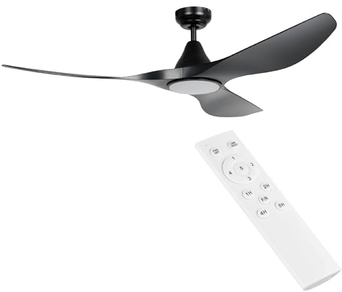 EGLO Deckenventilator Portsea, 3 Flügel Ventilator mit Beleuchtung und Fernbedienung, Sommer Winter Betrieb, Farbwechsel kalt–warmweiß, Kunststoff in Schwarz matt, DC Motor, leise, Ø 132 cm