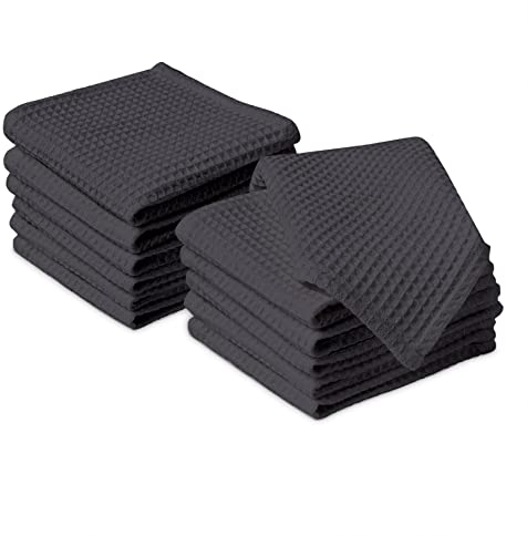 Encasa XO Paños y paños de Cocina de algodón Gris | Toalla de té de Tejido Plano y Tipo gofre | Juego de paños de Cocina | 30x30 cm | Reutilizable y de Secado rápido