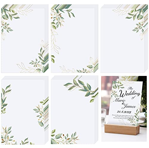 PerKoop 50 Stück Blanko-Notizkarten, dekorative Notizkarten, 10,2 x 15,2 cm, grüne Blumen-Notizkarten, Drucker-Papier, Karten für Hochzeit, Büro, DIY, Zeichnen, Dankeschön, Grußzubehör (Eukalyptus)