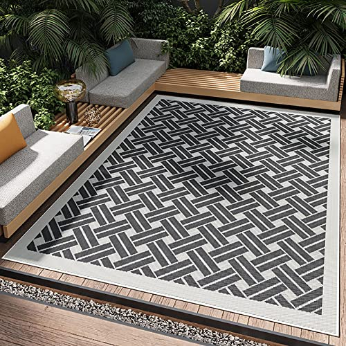 XQKXHZ Outdoor Teppiche Mit Tragetasche,Außenteppich Grau 150X210cm Gartenteppich Outdoor Wasserfest Balkon Terrassen Teppich Plastik Recyceltem Outdoor-Campingteppich Picknickdecken