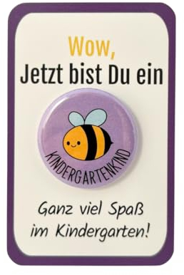 Kindergarten Geschenk Button „Biene“ mit Karte OHNE Nadel als Set! Kindergartengeschenk für den ersten Tag im Kindergarten, als Kita Starterset oder als Kindergartentüte Füllung - Jung und Mädchen