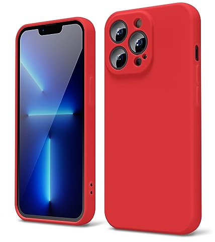 oakxco Designed for iPhone 13 Pro Phone Case Liquid Silicone Bumper Grip, Cute Thin Slim Soft Rubber TPU Plain Smooth Gel Cover for Women Girl Aesthetic, Matte Solid Protective & Shockproof, Red