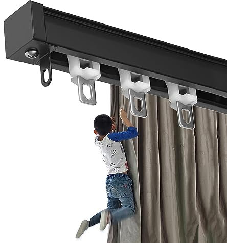 Schwer Vorhangschiene Einläufige Schiene System Top & Flop Zugleich, 50-600cm Gerade Vorhang Schiene Curtain Rail Made From Aluminium, Vorhangschiene Deckenmontage Prima Zu Montieren